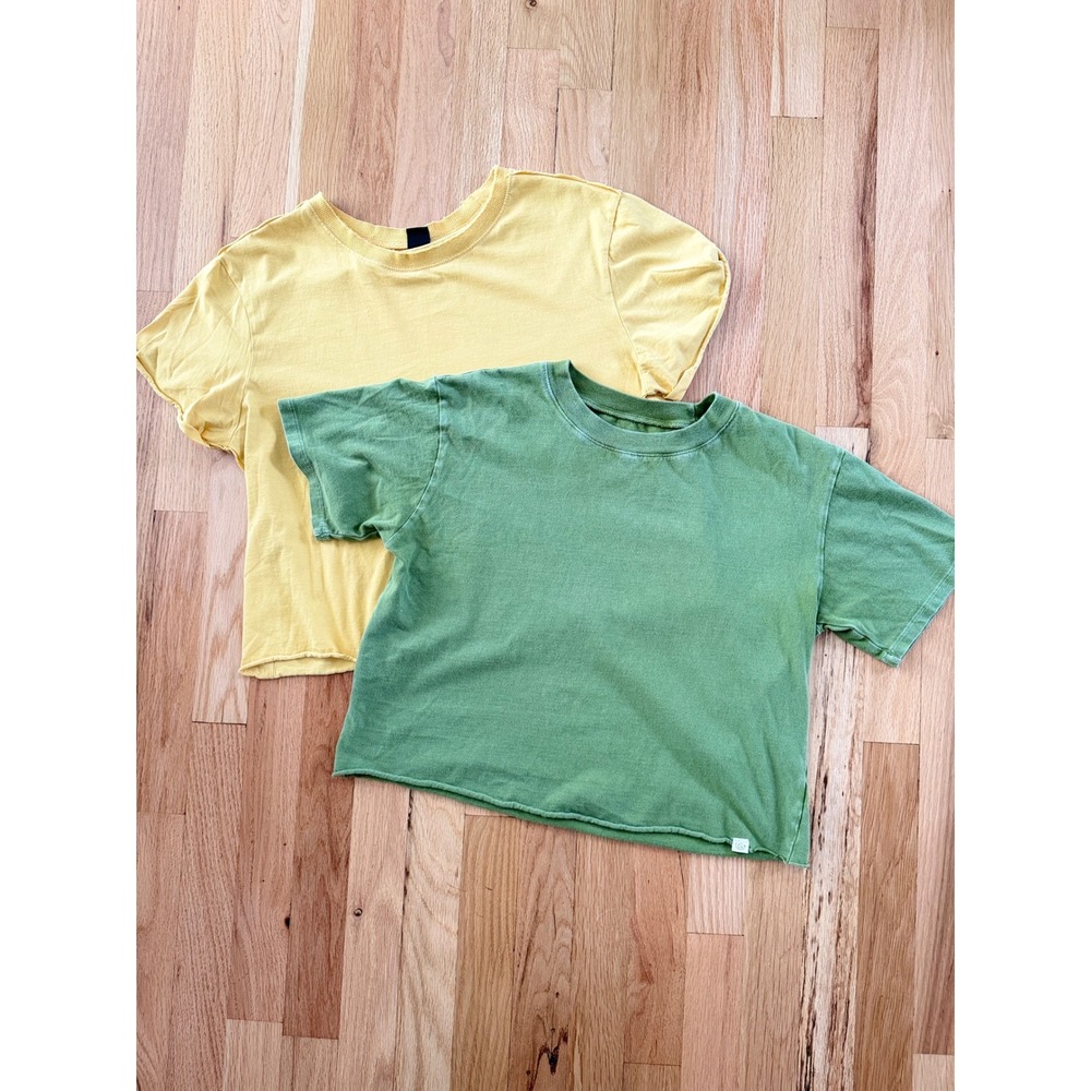 Wild Fable Treasure & Bond Cropped T-Shirt Bundle Green Yellow Raw Hem Youth XL